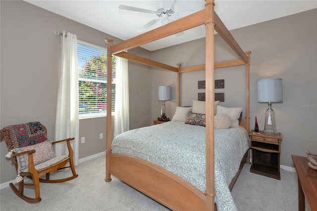 bedroom with carpet flooring, ceiling fan, and baseboards