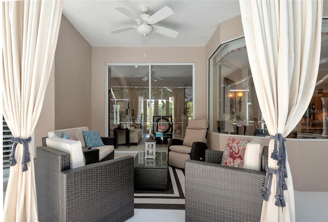 view of patio featuring a ceiling fan and an outdoor hangout area