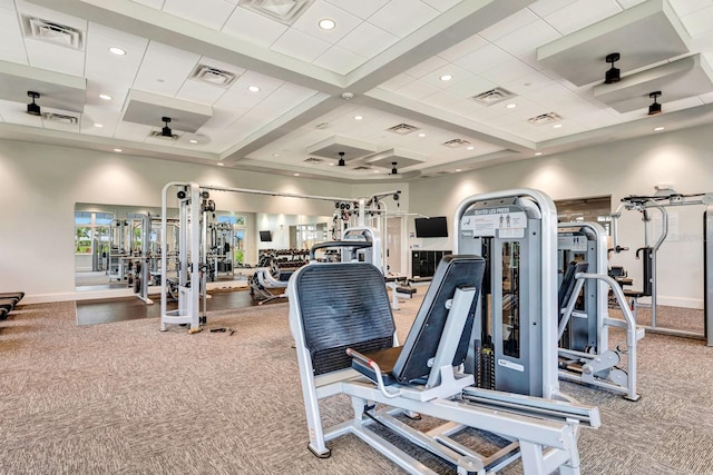 workout area featuring visible vents and ceiling fan