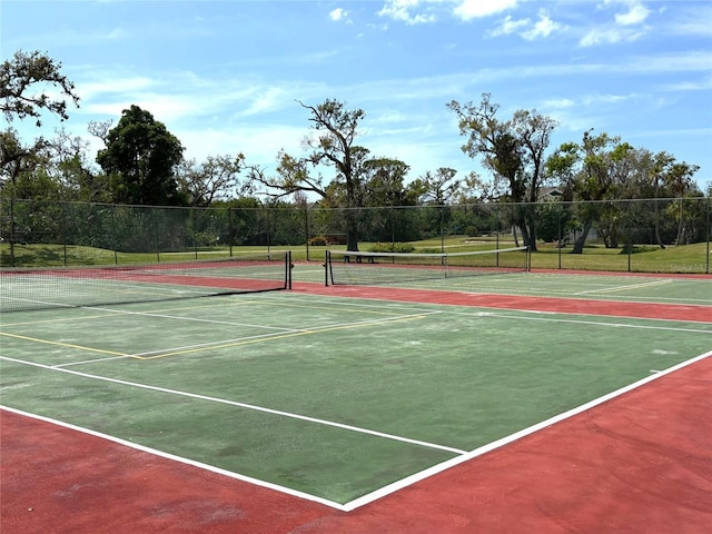 view of tennis court with fence