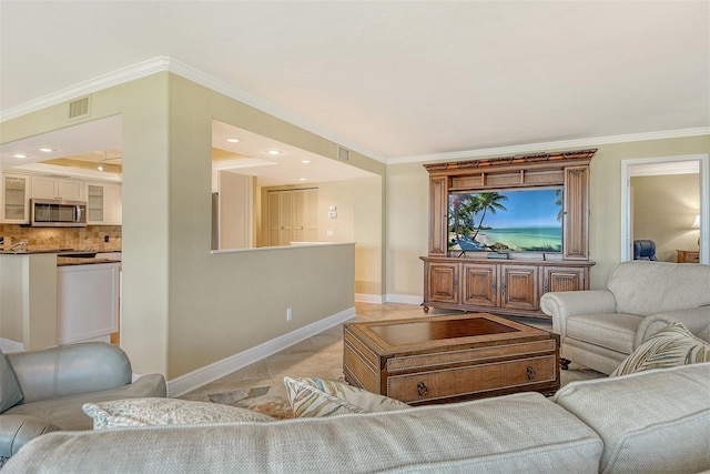 8779 Midnight Pass Rd Unit 406H, Sarasota, FL 34242 - living area featuring ornamental molding, baseboards, and recessed lighting