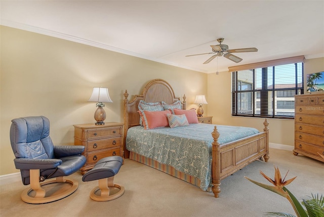 8779 Midnight Pass Rd Unit 406H, Sarasota, FL 34242 - bedroom featuring carpet flooring, baseboards, crown molding, and ceiling fan