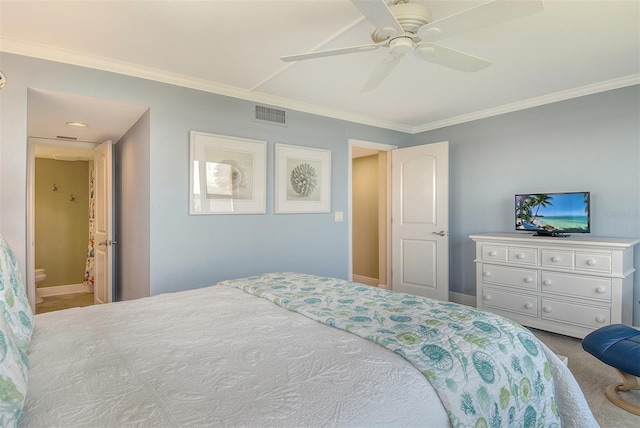 8779 Midnight Pass Rd Unit 406H, Sarasota, FL 34242 - carpeted bedroom featuring crown molding, a ceiling fan, and baseboards