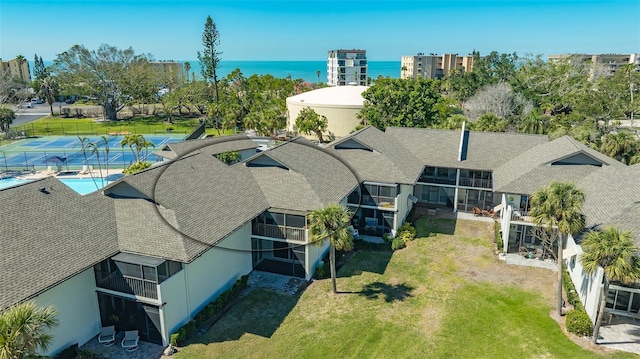 bird's eye view featuring a water view