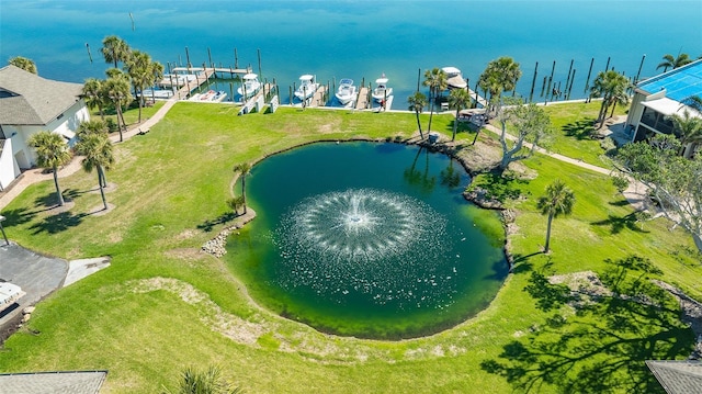 aerial view featuring a water view