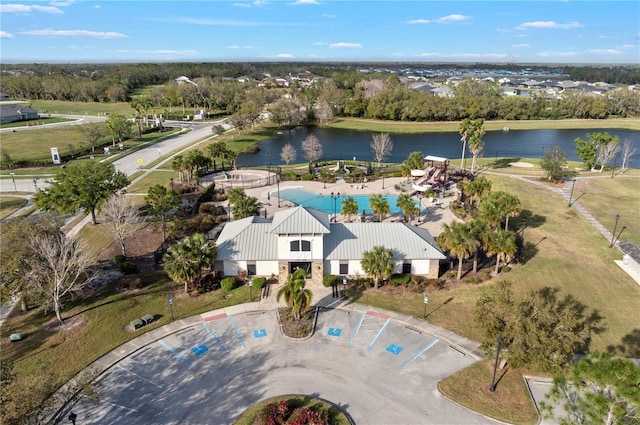 drone / aerial view featuring a water view