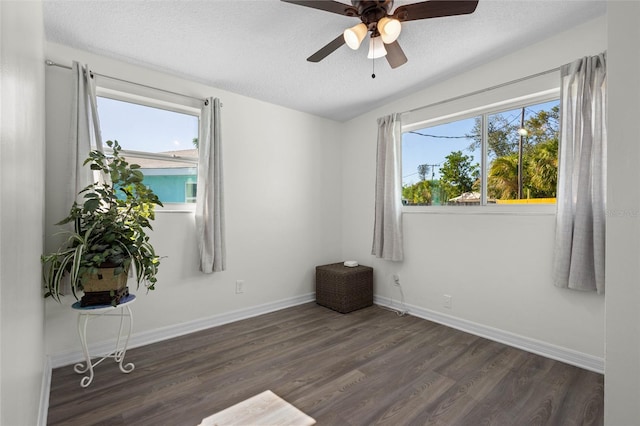 empty room with a wealth of natural light, a textured ceiling, and wood finished floors