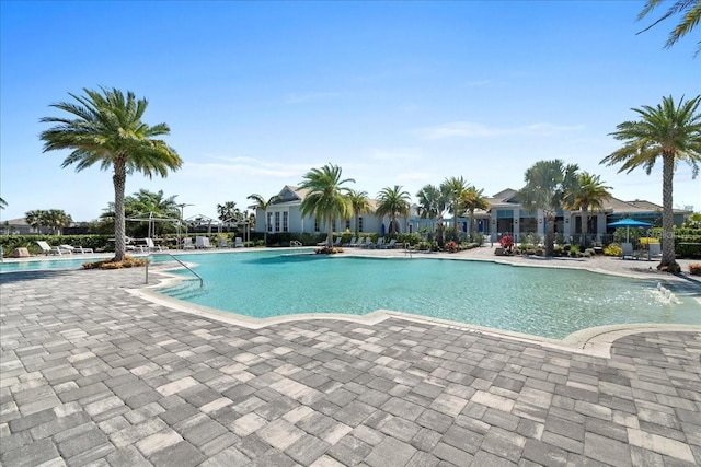 pool with a patio