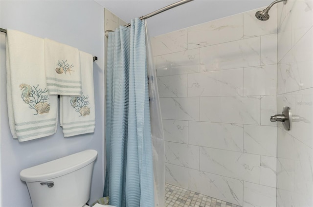 bathroom with toilet and a shower stall