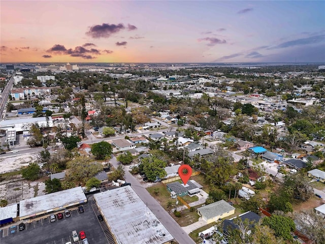 view of aerial view at dusk