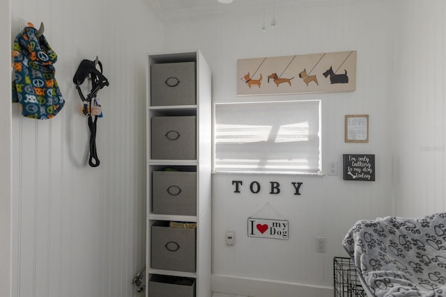 interior space featuring crown molding