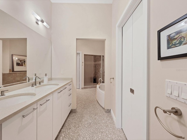 6512 Midnight Pass Rd Unit 504, Sarasota, FL 34242 - full bath with double vanity, a tub, and an enclosed shower