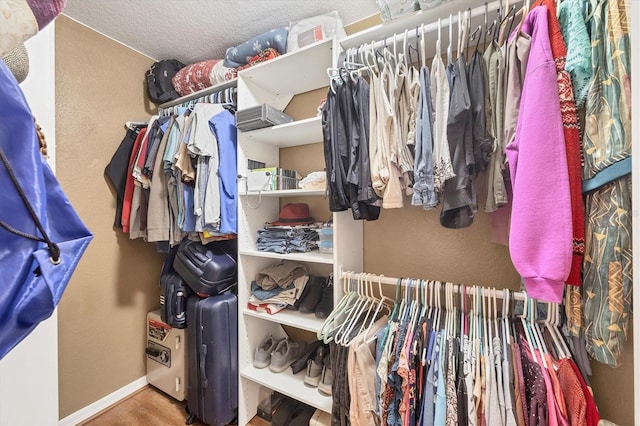 walk in closet with wood finished floors