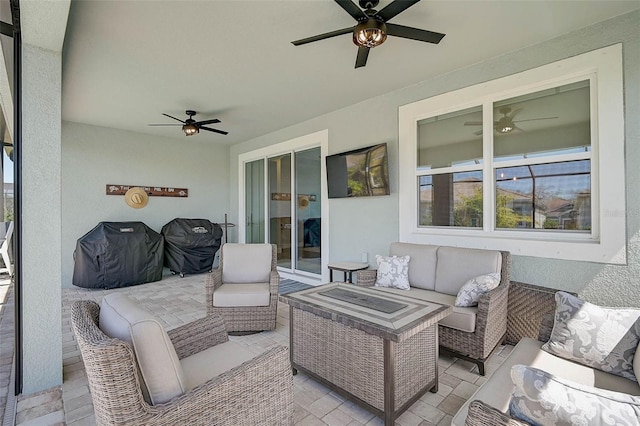 view of patio / terrace featuring outdoor lounge area and ceiling fan