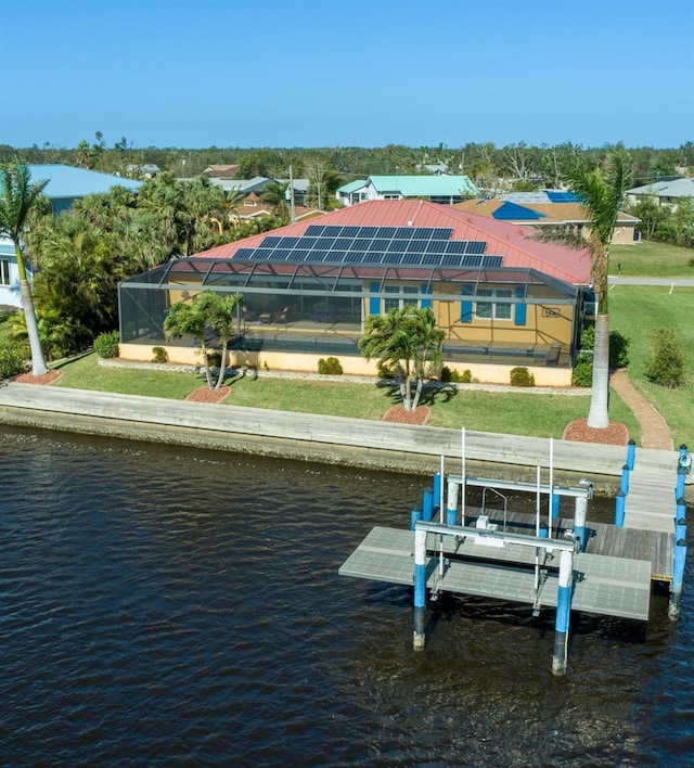 aerial view with a water view