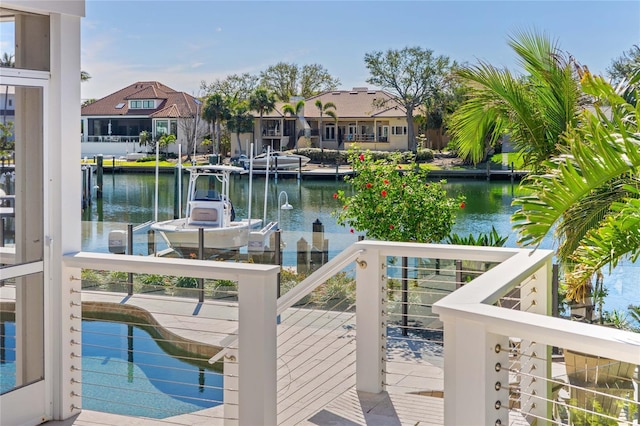 view of dock with a water view