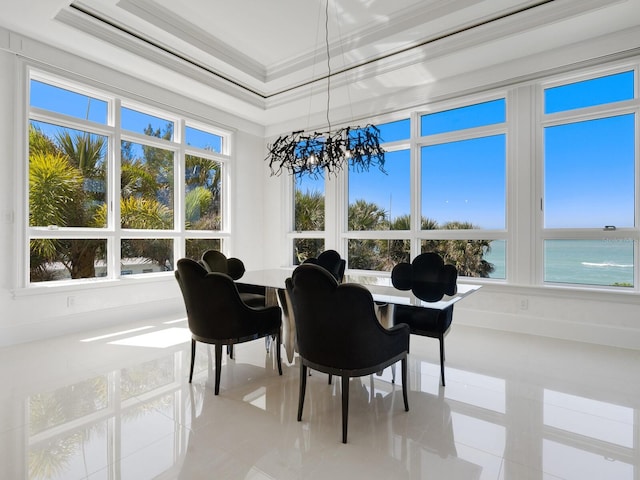 sunroom / solarium with a raised ceiling