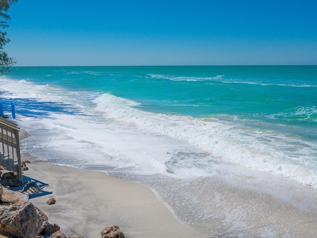 view of water feature with a view of the beach