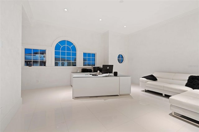 3909 Casey Key Rd, Nokomis, FL 34275 - office space featuring crown molding and light tile patterned floors