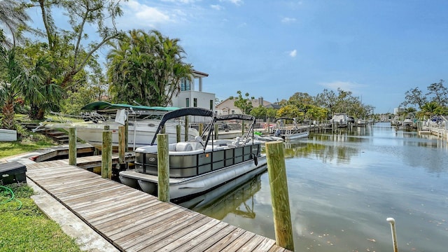 dock area with a water view