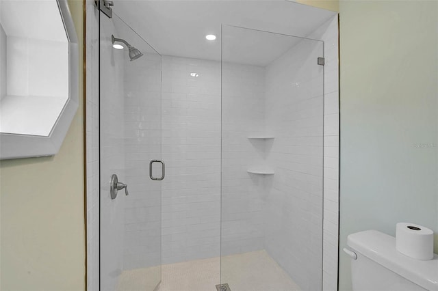 full bathroom with a shower stall and toilet