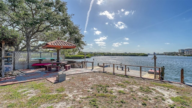 view of dock featuring a water view