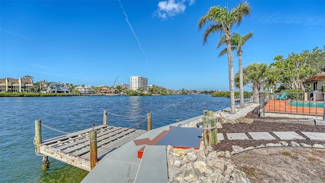 dock area featuring a water view