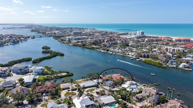 aerial view featuring a water view