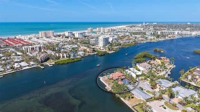 bird's eye view with a water view and a city view