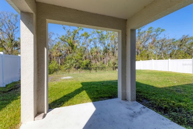 view of yard with a patio area and a fenced backyard