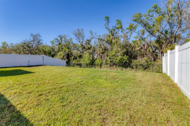 view of yard with a fenced backyard