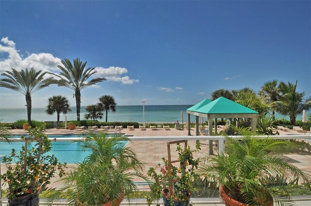 view of water feature featuring a gazebo