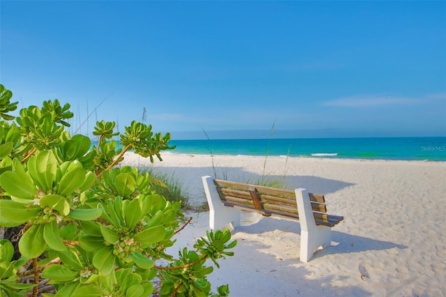 property view of water featuring a beach view