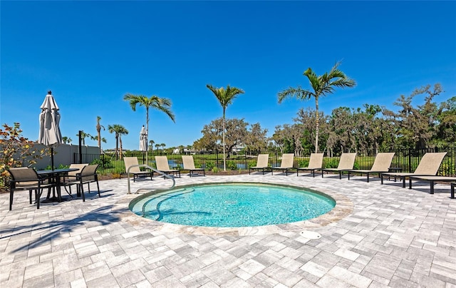 view of pool with a patio and fence