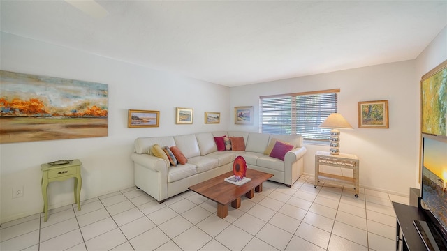 living room featuring light tile patterned flooring