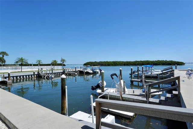 view of dock with a water view