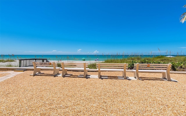 view of water feature with a beach view