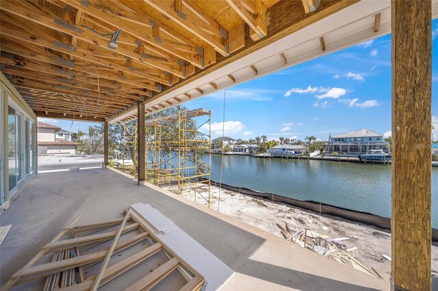 view of patio / terrace with a water view