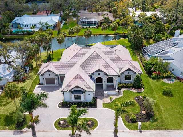 aerial view with a water view