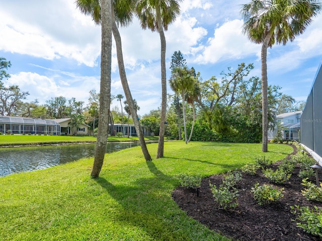 view of yard with a water view