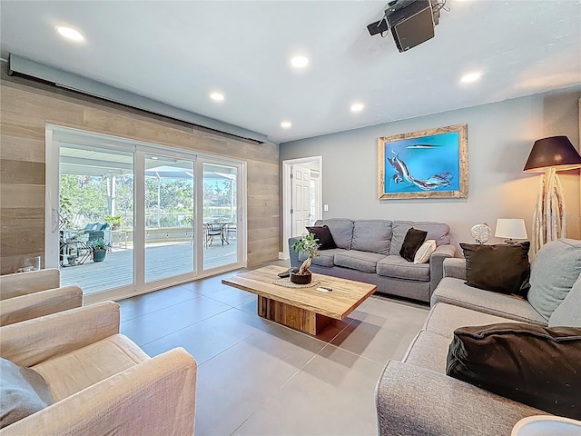 living room featuring recessed lighting