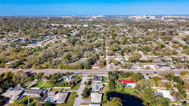 aerial view featuring a residential view and a water view