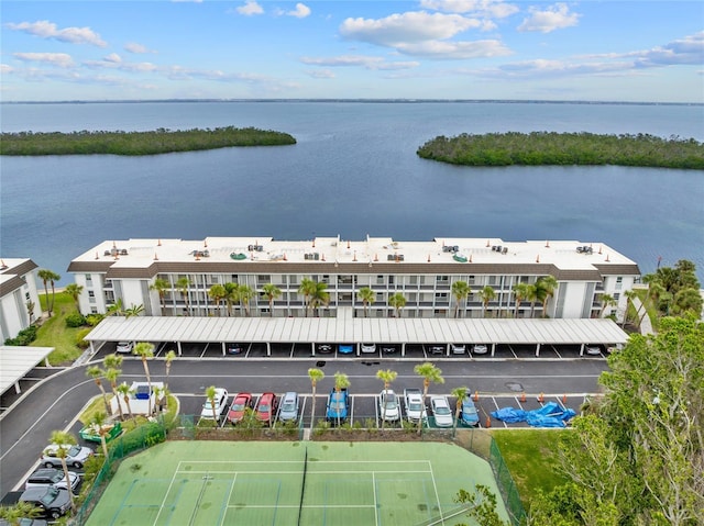 aerial view with a water view