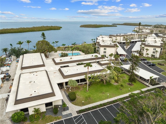 aerial view featuring a water view