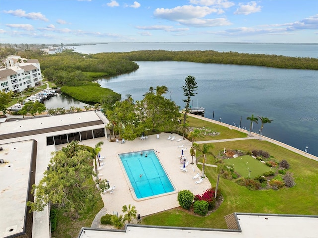 aerial view with a water view