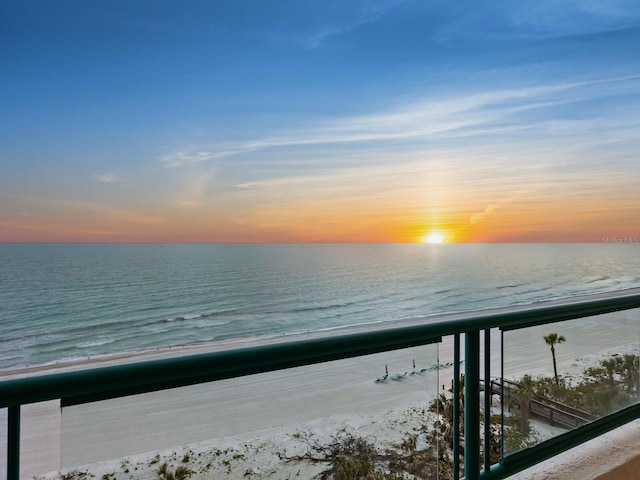 view of water feature featuring a beach view