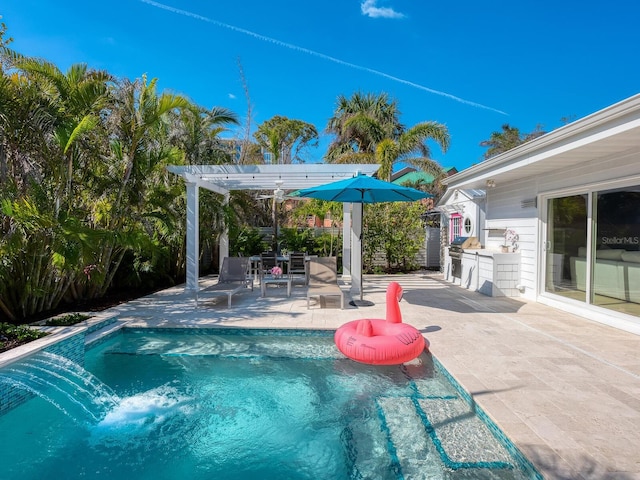 view of pool featuring a patio area, a swimming pool, and a pergola