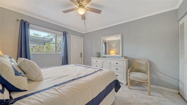 1711 Southwood St Unit 1711, Sarasota, FL 34231 - bedroom featuring baseboards, ornamental molding, a closet, and ceiling fan