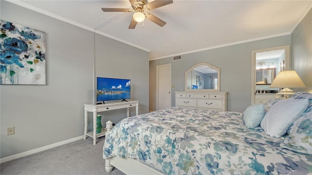 1711 Southwood St Unit 1711, Sarasota, FL 34231 - bedroom with carpet flooring, a ceiling fan, baseboards, visible vents, and ornamental molding