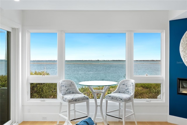 sunroom with a water view